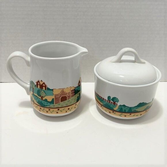 Corelle Coordinates Stoneware Landscape Creamer and Sugar Bowl with Lid - Picture 2 of 7